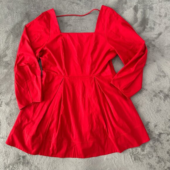 Maeve Dresses & Skirts - Maeve Red Long Sleeve Pleated Square Neck Smocked Mini Dress Women's 1X